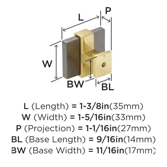 Amerock Overton 1-3/8 Inch Rectangular Cabinet Knobs BP36680BMBG10 Lot Of 4 NEW - Picture 6 of 7